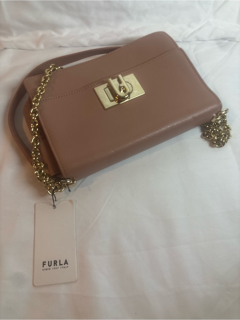 Furla Blush Pink Leather Crossbody with Gold Chain
